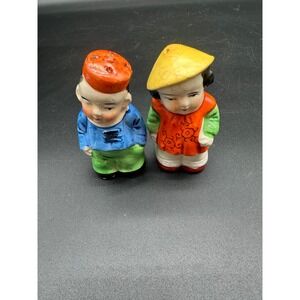 Vintage Japan Porcelain Salt Pepper Shakers Farm Children Figurines Hand Painted